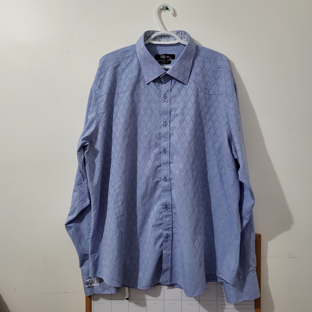 Mr Smith Men’s Slim Fit Dress Shirt Blue Paisley Long Sleeve Button Up